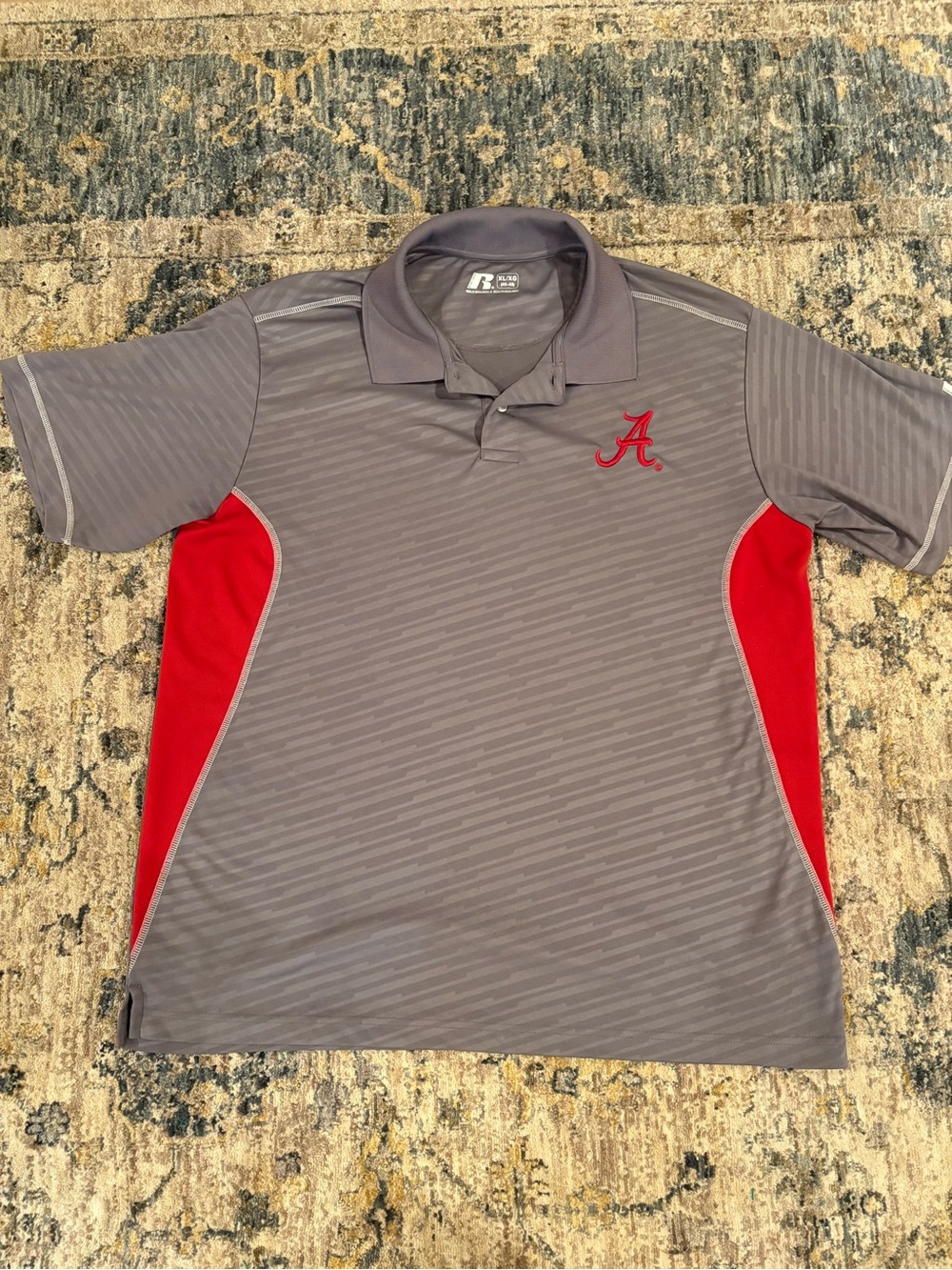 Russell Alabama Crimson Tide Gray Polo Shirt Red Embroidered A Logo Size XL